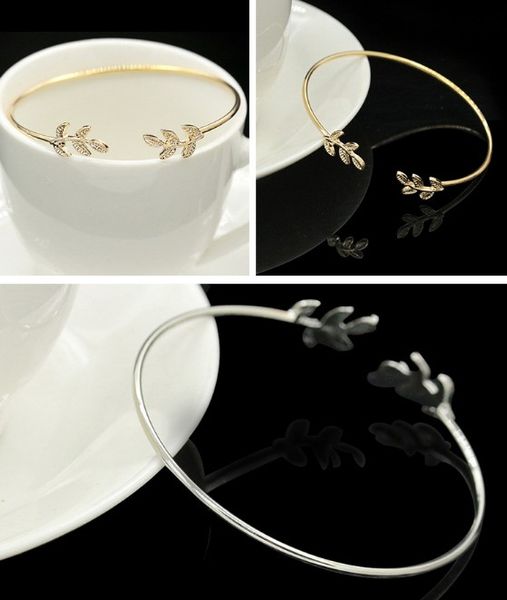 

women fashion leaves cuff bracelet delicate silver /gold plated leaf open bangle bracelet jewelry gift leaves bracelets, Black