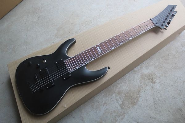 

super rare left hand mh-417 7 string james hetfield matte black electric guitar string thru body emg pickups black hardware