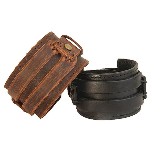 

fashion man women bracelet leather cuff bangles double wide bracelet rope bangles brown black color jewelry kl