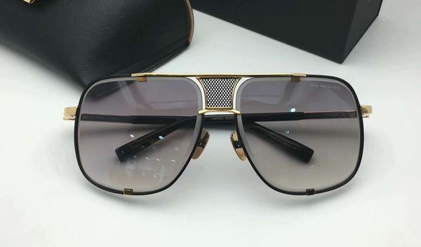 

men designer square titanium sunglasses 2087 gold black grey gradient lens brand sunglasses new with box, White;black