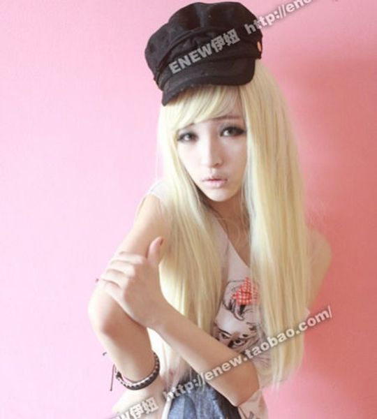 

gt;>>new long platinum blonde fashion straight cosplay wig, Black;brown