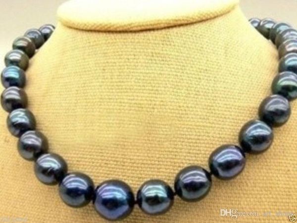 

huge 11-12mm black natural freshwater pearl necklace 18", Silver