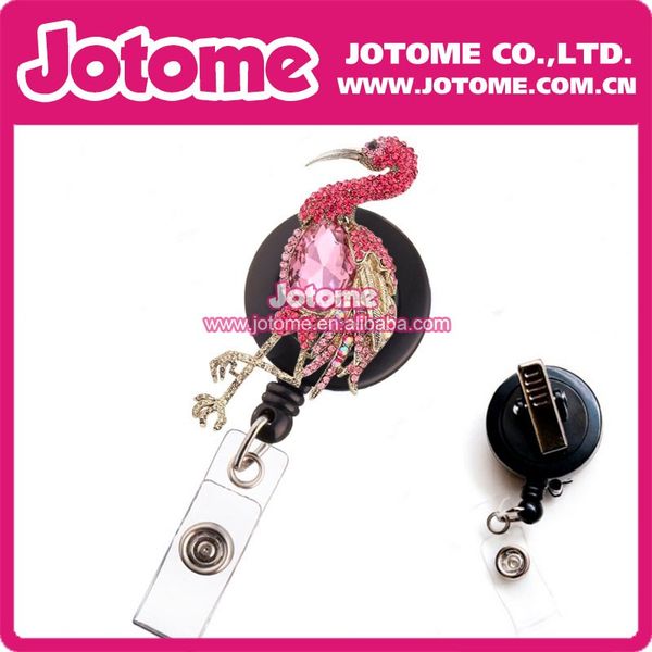 

50pcs costume jewelry rose pink crystal rhinestone flamingo pendant nurse medical gift retractable id name badge reel holder, Gray