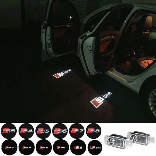 

2pcs/set door led ghost welcome light projector puddle laser light for audi a3 a4 a5 a6 tt q5 q7 tts sline rs s3 s4 s5 rs3 logo