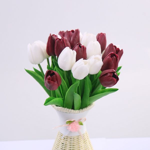 

wholesale- ccinee 10pcs wholesale pu artificial tulips for home decoration /artificial flower bride holding flowers for wedding