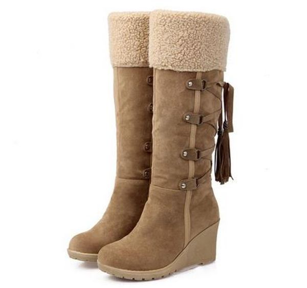 

2017 Горячие Продажа Botas Женщины Зимние Сапоги 7 см Высокие Каблуки Колено Высокие С