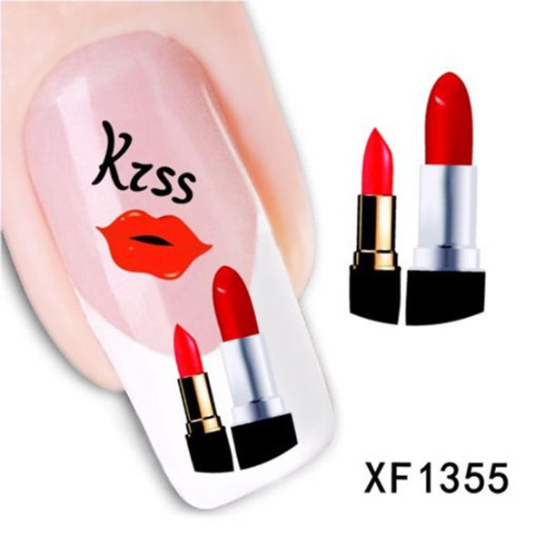 

wholesale- [t-xf1355]1 sheet lips kiss design nail art stickers water transfer tattoo decals decoration diy manicure tools, Black