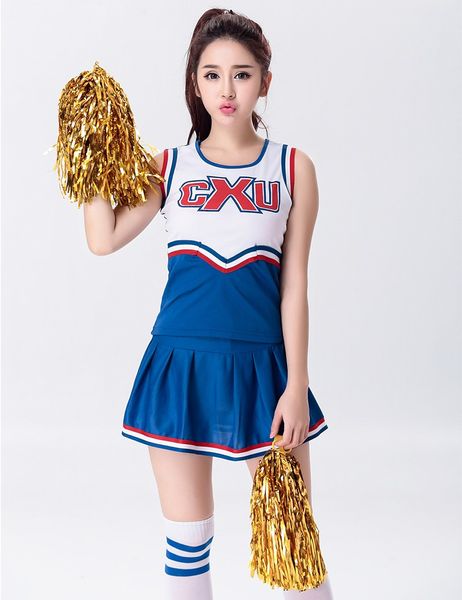 Stage Use Feminino Sexy High School Cheerleader Costume Girl Sportswear Aeróbica Dance Cheer Girls DS Uniform Festy Roupes e saia