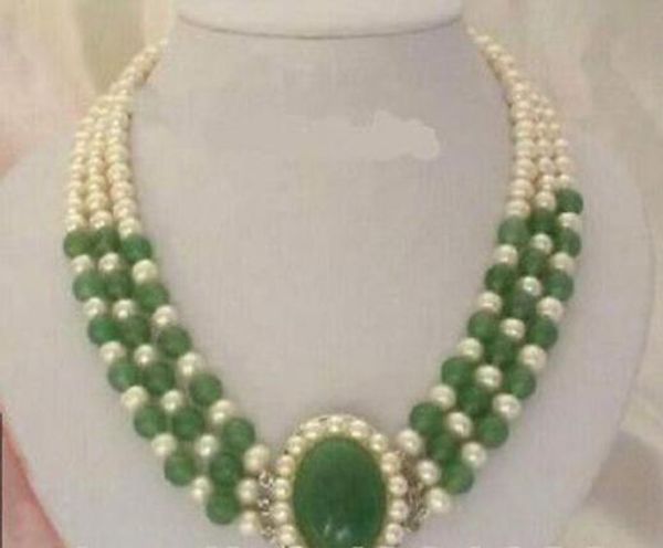 

beautiful jewelry 7-8mm white freshwater pearl and green jade necklace, Silver