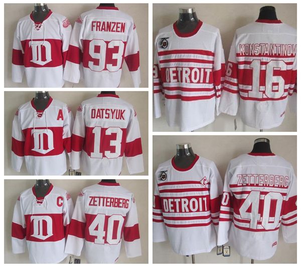 

mens detroit red wings hockey jersey 16 vladimir konstantinov 13 pavel datsyuk 40 henrik zetterberg 93 johan franzen ccm vintage jersey, Black;red