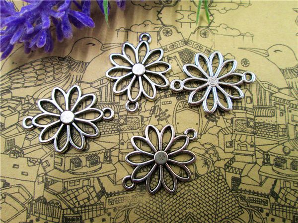 

75pcs--flower charms, antique tibetan silver filigree flowers charm pendant connector 25x19mm, Bronze;silver