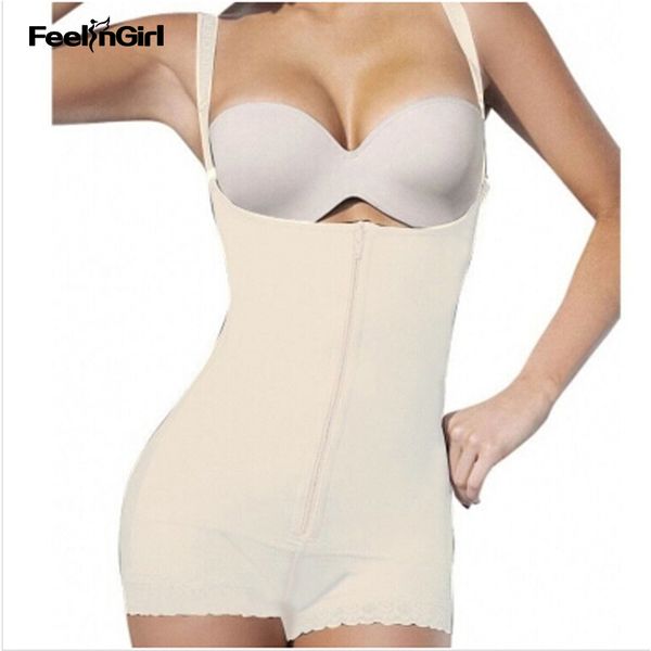 

wholesale- feelingirl clip and zip latex waist trainer full body shaper butt lifter with tummy control vest slimming shapewear bodysuit b, Black;white