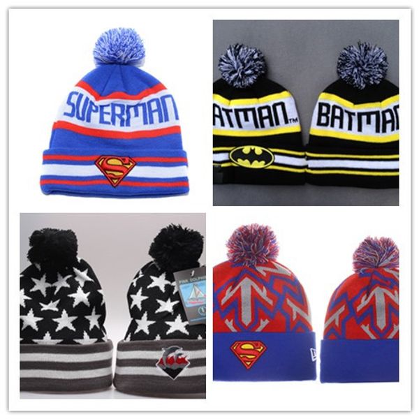 

Дешевые Супермен Бэтмен Шапочки Hat For Men С Pom, Прохладный розовый дельфин Hip Hop Вязан