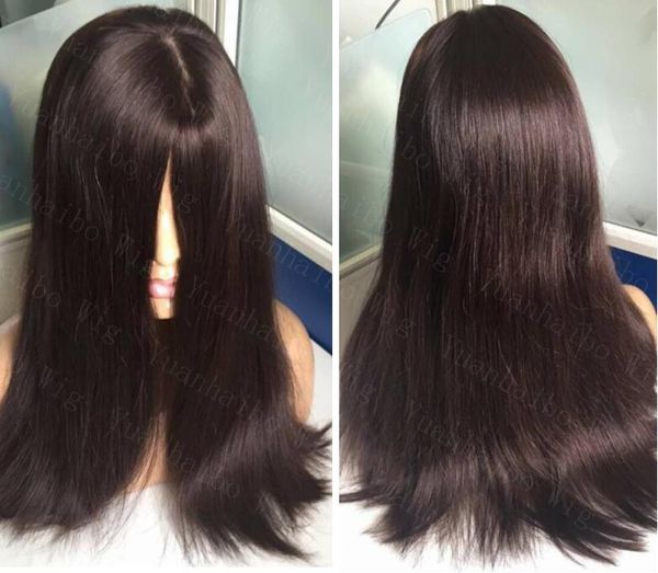 

Dark brown 2 mongolian virgin hair ilky traight 4x4 ilk ba e jewi h wig ko her wig the heitel hipping