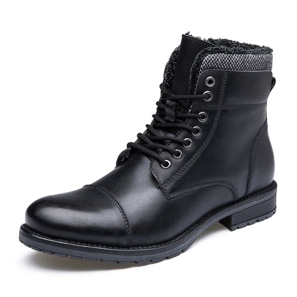 

new men boots fashion casual high shoes style plush super warm lace-up leather ankle brand season winter, Black