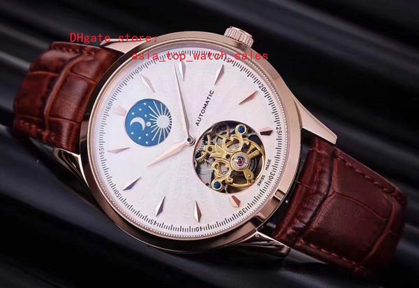 

2017 latest version co-axial rose gold watchcase white dial kinetic energy show automatic machinery fashion moon sun mens watche, Slivery;brown