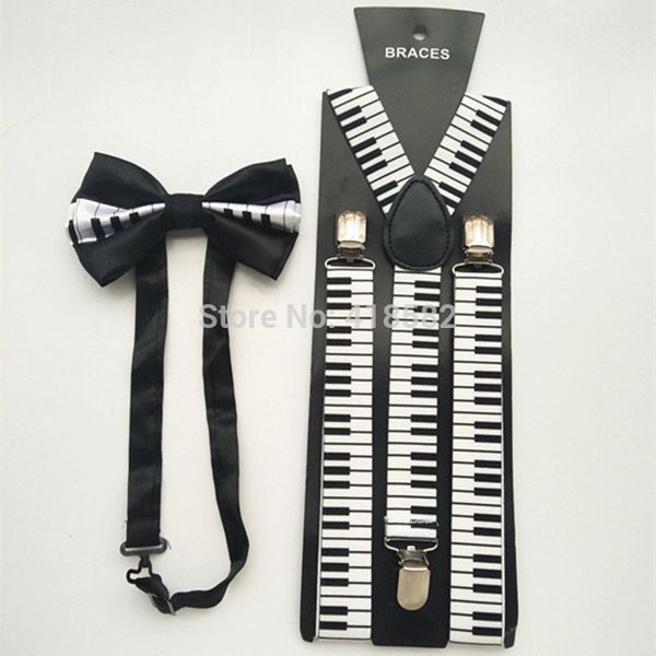 

wholesale-lb032- 2016 new mens piano key suspender bowtie set y-shape piano suspender bow tie sets for men and women ing, Black;white