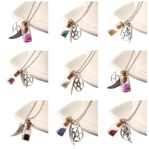 

angel wings five-pointed star necklace diy handmade glass wishing bottle pendant ladies wfn294 (with chain) mix order 20 pieces a lot, Silver