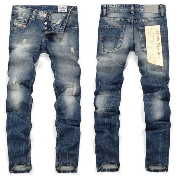 

wholesale- trendy fashion men's jeans casual leisure pants skinny italy designed jeans men cotton slim denim long trousers, Blue