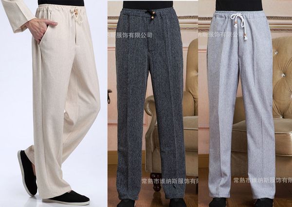 

wholesale- new arrival chinese tradition men's solid cotton linen trousers pants m  xl xxl xxxl 2505-5, Black