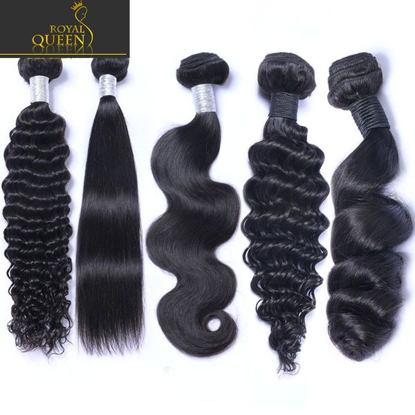 

8a brazilian virgin human hair weaves 4 bundles straight/body wave/kinky/curly/deep/loose wavy peruvian malaysian indian cambodian remy hair, Black
