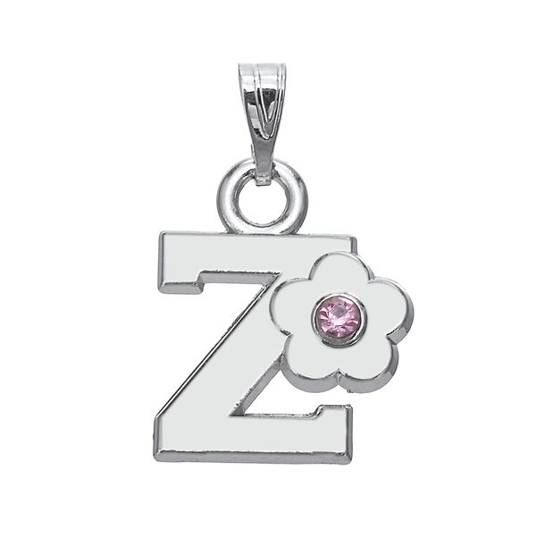 

High Quality Antique Silver Plated Single Side Alphabet Z Charm with Pink Flower Pendant Charm Jewelry