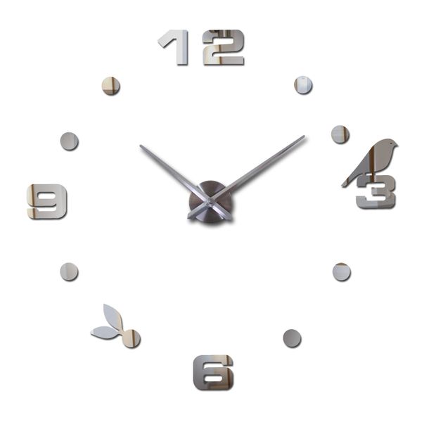 Atacado- 2016 novo relógio relógio relógios grandes adesivos de parede decoração de casa sala de estar 3d diy espelho acrílico horloge livre transporte quente