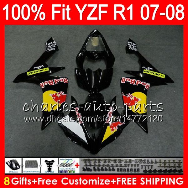 

8gifts 23colors injection for yamaha yzf-r1 07-08 yzf1000 yzf 1000 37no35 gloss black yzfr1 07 08 yzf-1000 yzf r 1 yzf r1 2007 2008 fairing