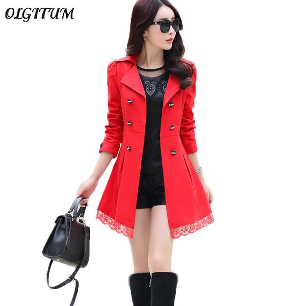 

wholesale- women trench coat 2017 new fashion windbreaker big size lace thin double-breasted coat women winter outerwear clothing 5 colors, Tan;black