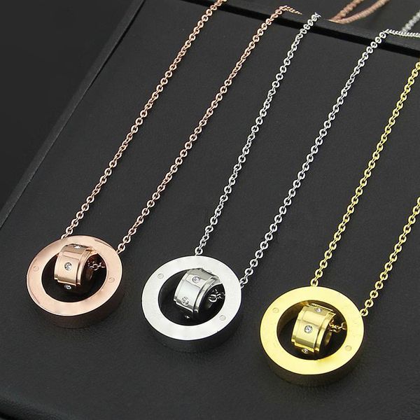 

Double Pendants Necklaces with little Rhinestone, Yellow gold/Rose gold/Silver Metal Colors Women Titanium Stainless Steel Chain