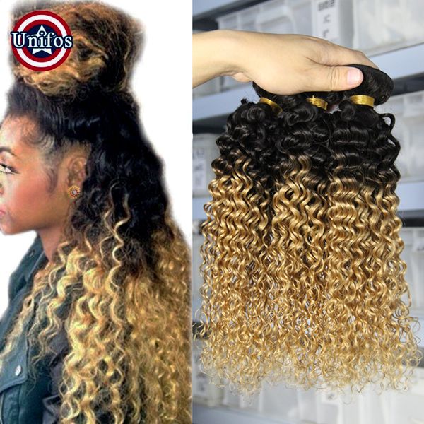 Ombre Blonde Brazilian Jerry Curly Virgin Hair 3 Bundles Kinky