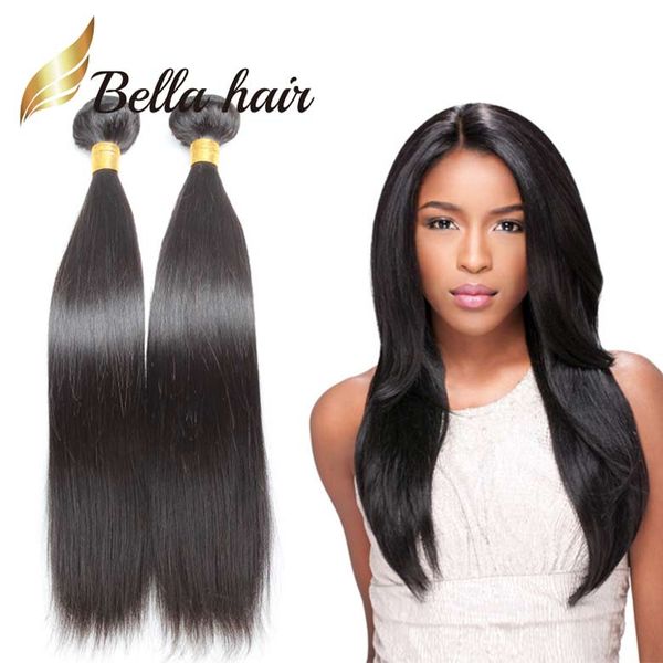 

bellahair 2pcs/lot mixed length weaves peruvian hair extensions double weft natural color grade 9a straight bundles, Black