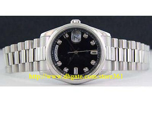 

store361 new arrive watches new mens platinum president black diamond dial 118206, Slivery;brown
