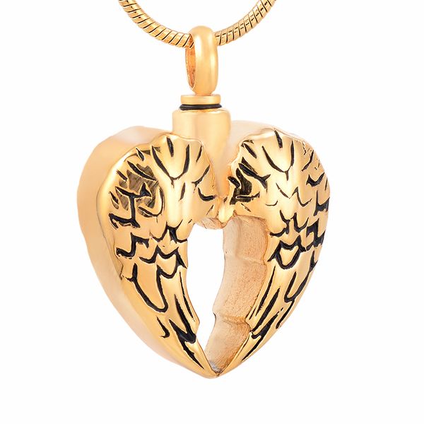 

ijd9764 heart cremation pendant necklace feather surface 316l stainless steel ashes keepsake urn necklace, Silver