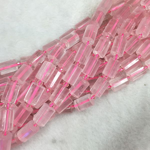 

wholesale natural genuine clear pink crystal rose quartz faceted hand cut tube loose beads barrel column beads 15" 05352, Black