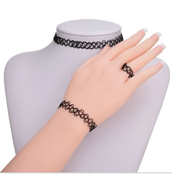 

fashion choker black stretch gothic tattoo henna necklaces rings bracelets chokers women jewelry gifts for her, Golden;silver