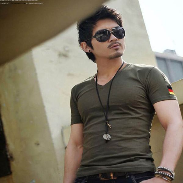 

1pcs army sleeve slim fit men's short t air military new neck t-shirts tee shirts fit slim forcet-shirt, v casual sh woml, Black