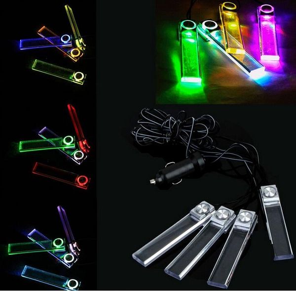 4 In 1 12v Car Auto Interior Glow Led Atmosphere Lights Floor Decoration Lamp Charger Cigarette Lighter Blue Multicolor Light Decorate Your Car