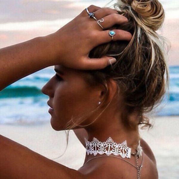 

cute girls white black lace flower choker necklace for women vintage collar necklaces female jewelry wedding party gift, Golden;silver