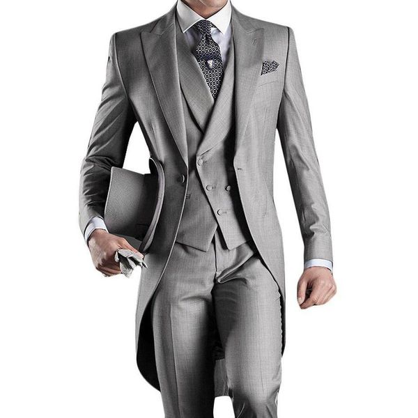 

custom made groom tuxedos groomsmen morning style 14 style man peak lapel groomsman men's wedding suits (jacket+pants+tie+vest)j711, Black;gray