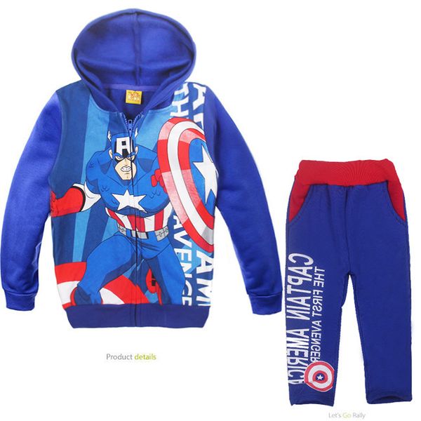 

cute causal kids hoodie and pants set plus velvet captain america clothes set for 2-6yrs children boys girls outerwear set hot, White