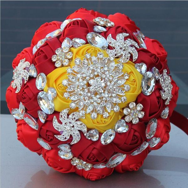 Acheter Bouquets De Mariage Jaune Vin Rouge Doux 15 Bouquets De Quinceanera Bouquet De Mariée Fleur Artificielle Perles Cristal De Satin Fleur W236 6