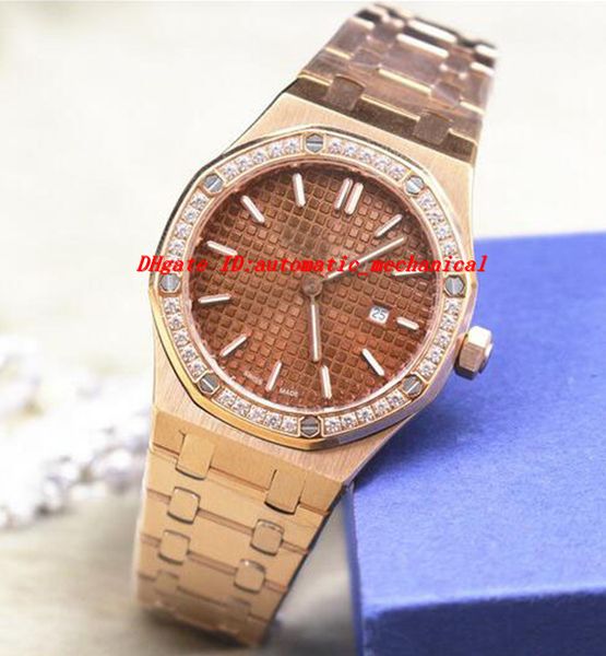 

luxury wristwatch st.oo.1220st.01 33mm diamond rose gold stainless steel bracelet quartz movement lady watches, Slivery;brown