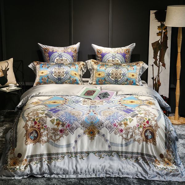 European Royal Luxury 100 Silk Satin Jacquard Bedding Set Duvet