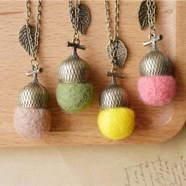 

wholesale-original handmade wool felt acorn long necklaces & pendants collar 2015 vintage jewelry accessories, Silver