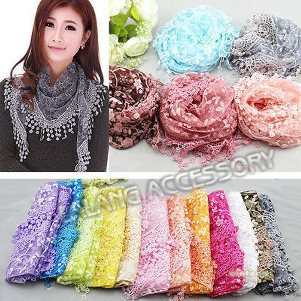 

wholesale-12 colors 2016 fashion scarf women lace hollow tassel long scarves wrap shawl stole soft triangular thin scarf 140cm dp671078, Blue;gray