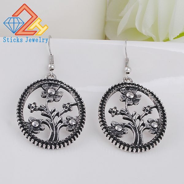 

plum blossom zinc alloy earrings retro style hollow out dangle earring, Silver