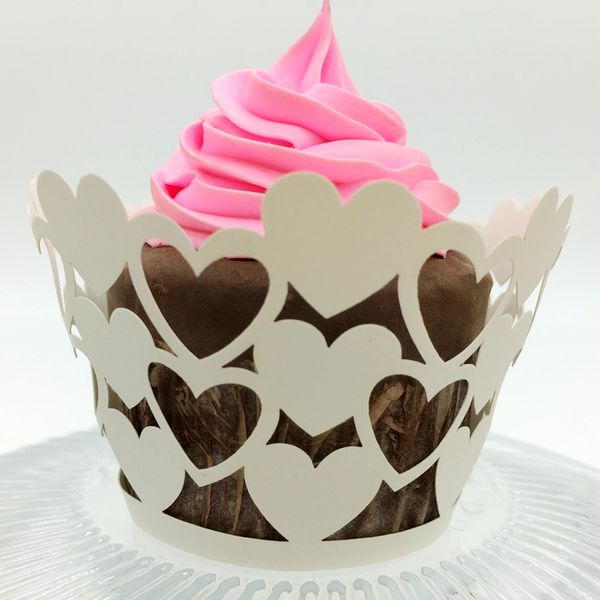 bomboniere cuore taglio laser pizzo crema tazza torta involucro involucri per cupcake per la decorazione della festa di compleanno di nozze 12 pezzi per lotto