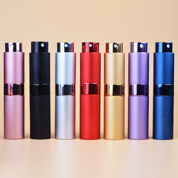 

8ml 15ml portable rotary spray bottle anodized aluminum perfume bottles glass perfume oils diffusers makeup atommizer spray bottling tube