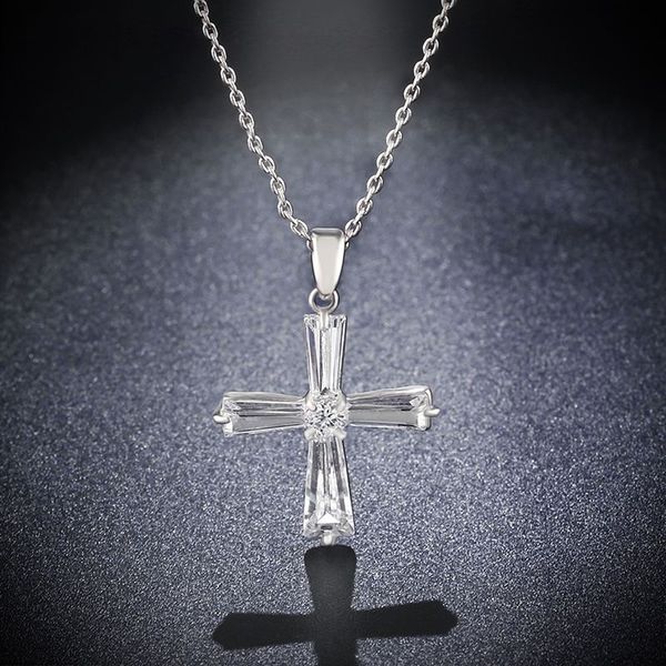 

elegant cubic zircon cross necklaces pendants silver color cross christian jesus jewelry for women accessories